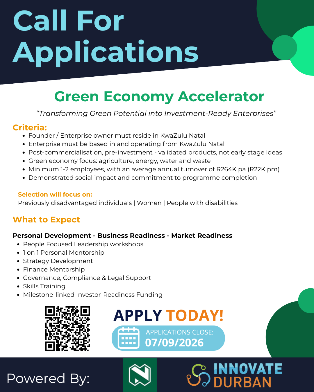 Innovate Durban Event Flyer - Click to Apply