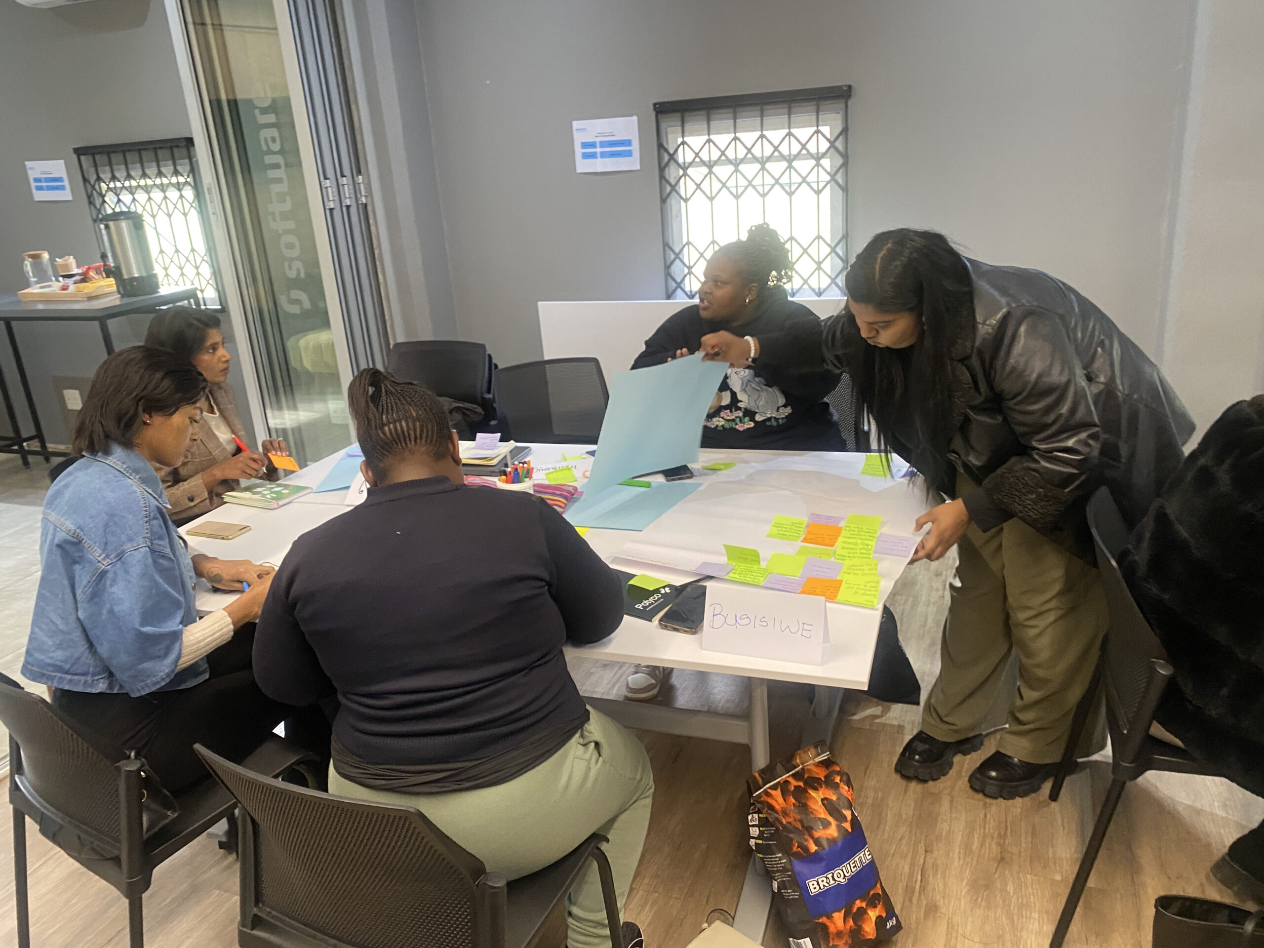 Participants collaborating during Design Thinking training